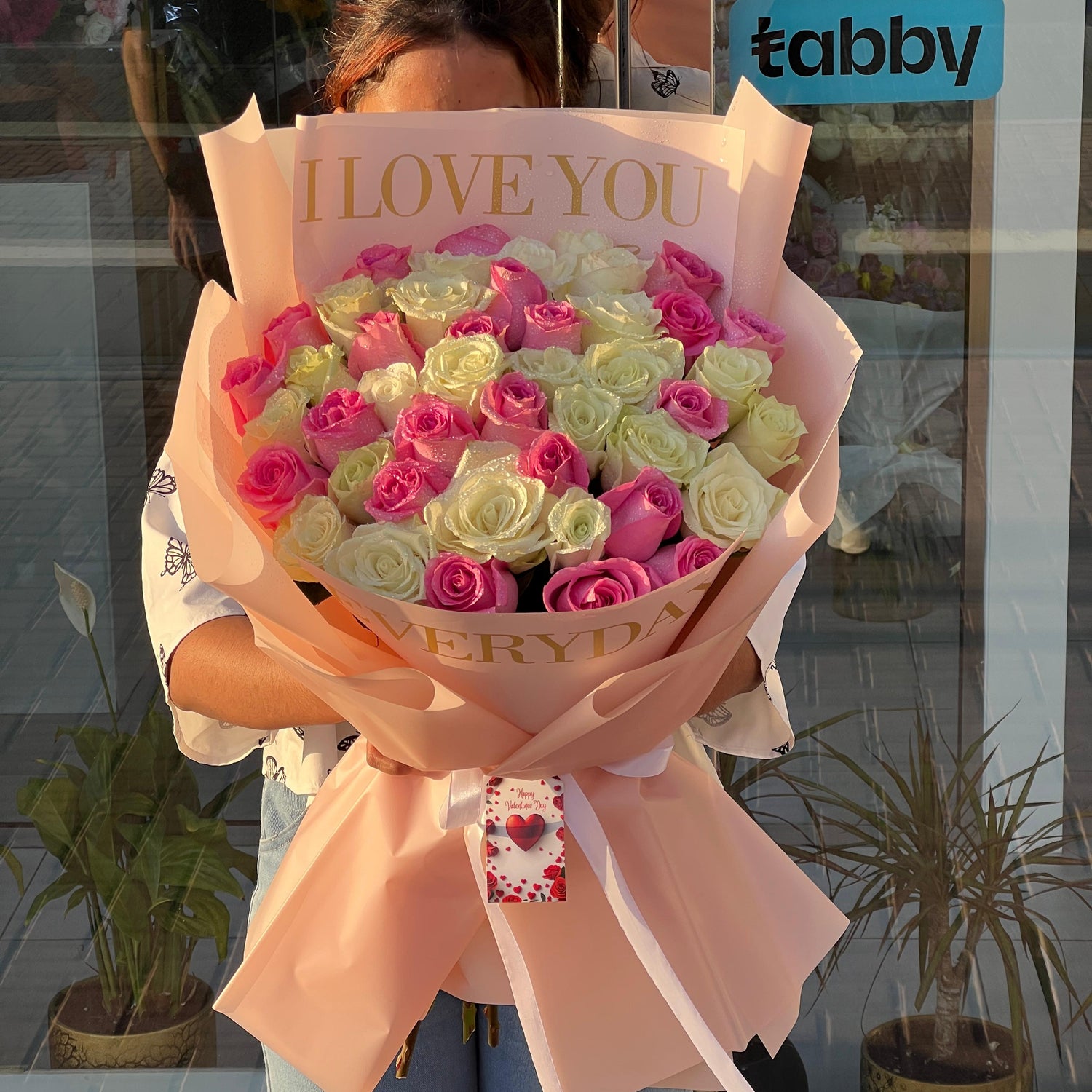 I Love you - 51 Pink and White Roses