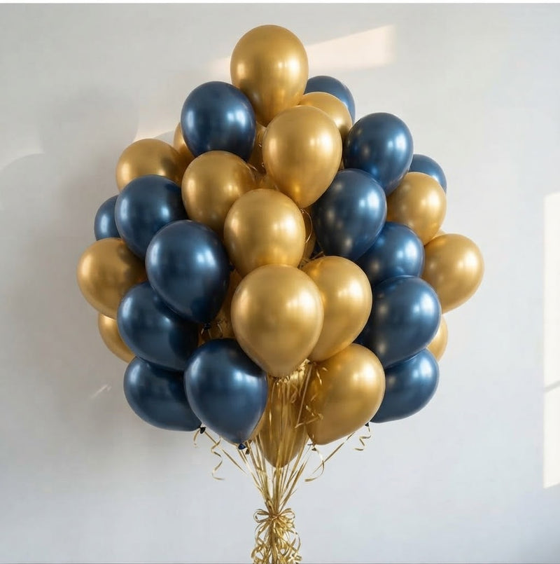 Navy Blue & Gold Metallic Balloon Bouquet