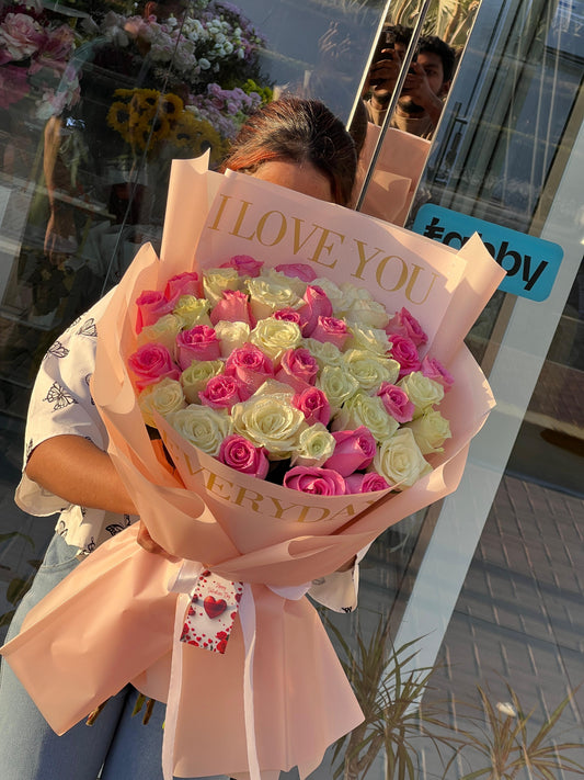 I Love you - 51 Pink and White Roses