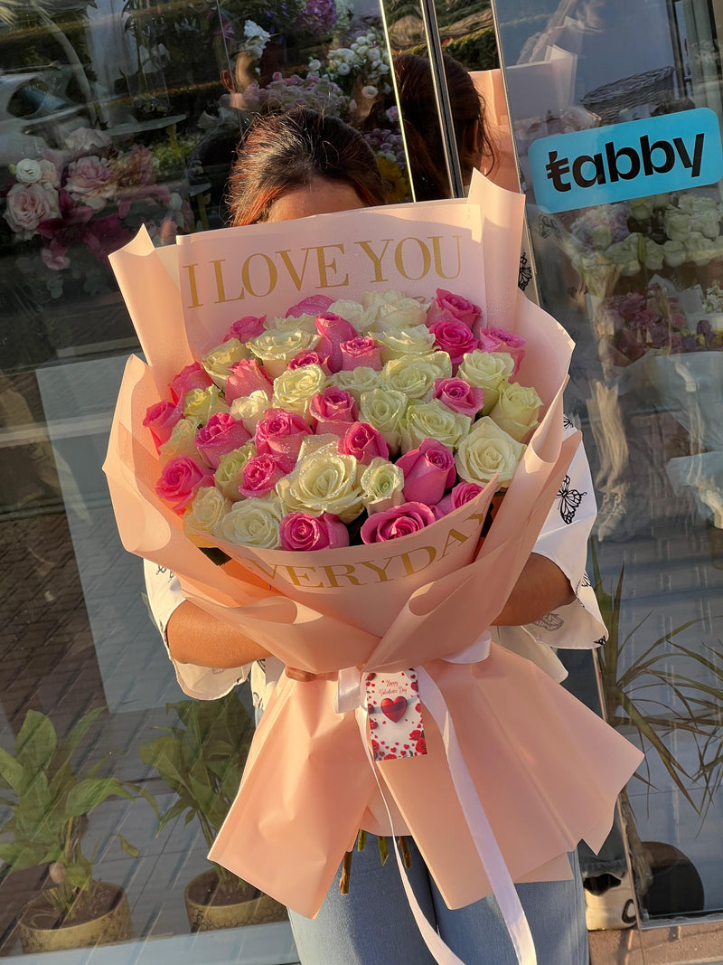 I Love you - 51 Pink and White Roses