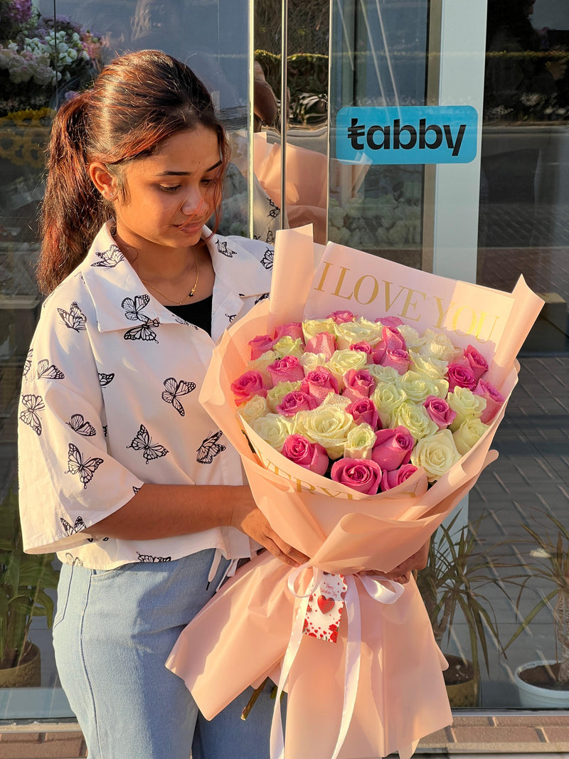 I Love you - 51 Pink and White Roses