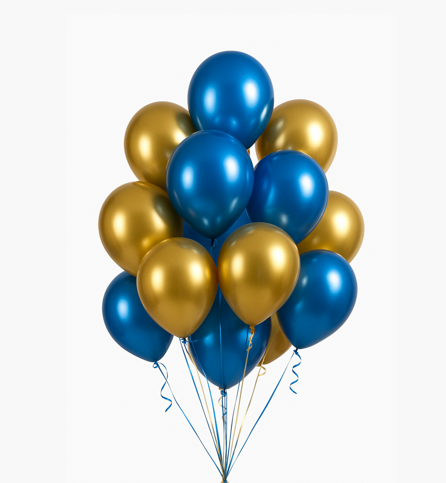 20 Chrome Blue & Gold Balloons (Helium Filled)