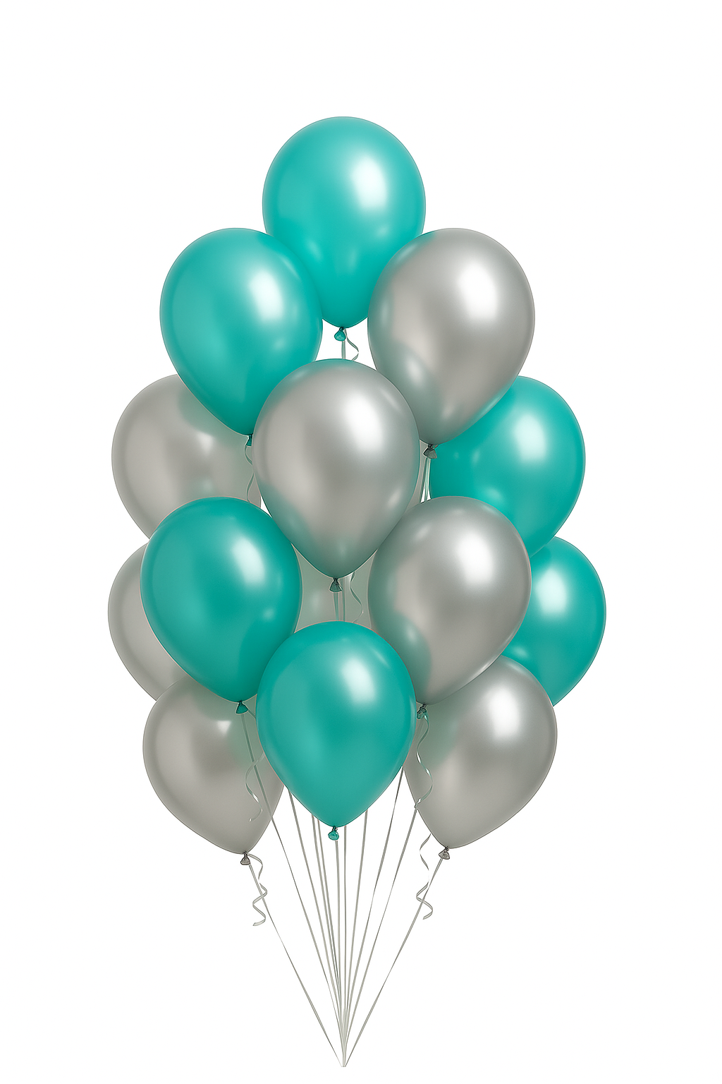 20 Tiffany Blue & Silver Balloons (Helium Filled)
