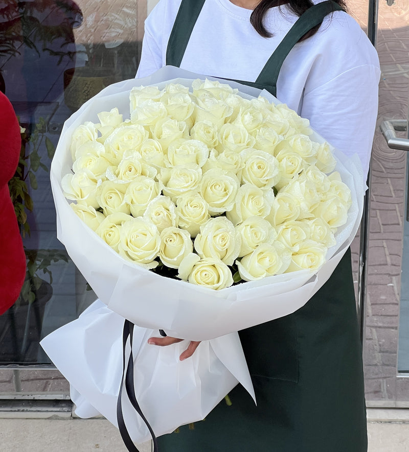 51 Fresh White Roses Bouquet